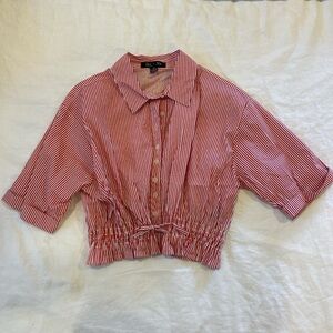 Red and white striped button up M crop top